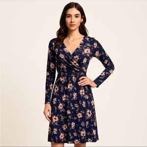 Gilli Womens Black Floral Ruffled Color Wrap Around Size L Dress Office Business